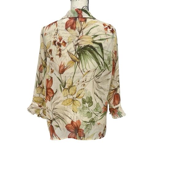 Vintage 90s Alfred Dunner Button Up Blouse Floral Sheer Cardigan Ruffle sleeve - Picture 4 of 9